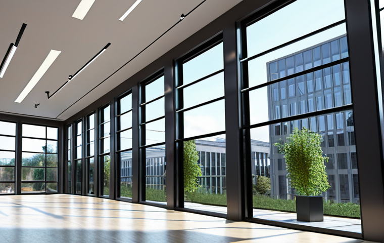 **
A modern building design showcasing innovative use of glass windows maximizing natural light, creating a bright and positive interior space.
**
