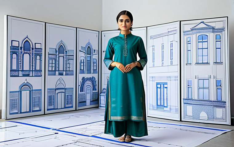 **
"A professional female architect, fully clothed in a modest shalwar kameez with a dupatta, standing confidently in front of a modern building design blueprint in a brightly lit studio, surrounded by architectural models. Safe for work, appropriate content, perfect anatomy, correct proportions, natural pose, professional, high-quality rendering."
**