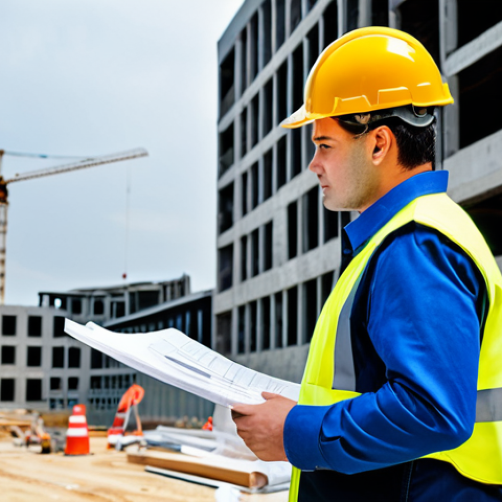 **Prompt:** Professional architect, fully clothed in modest attire, reviewing blueprints at a construction site. Background: partially constructed modern building, hard hats visible. Keywords: safe for work, appropriate content, professional, perfect anatomy, construction site.