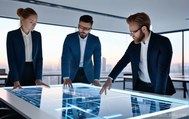 건축기술사 시험과 관련된 최신 기술 동향 - **Prompt 1: BIM-Powered Collaborative Architectural Design**
"A diverse team of male and female ...